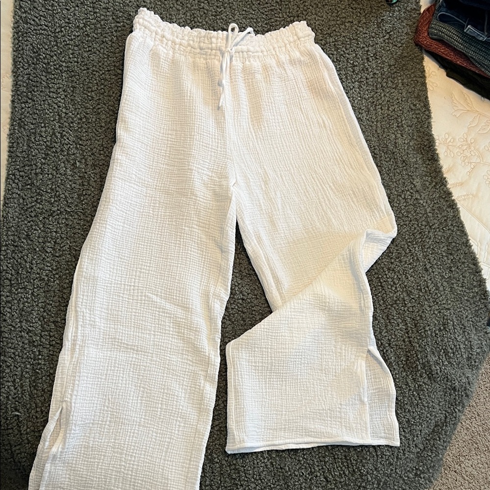 Philosophy White Textured Drawstring Wide-Leg Pants